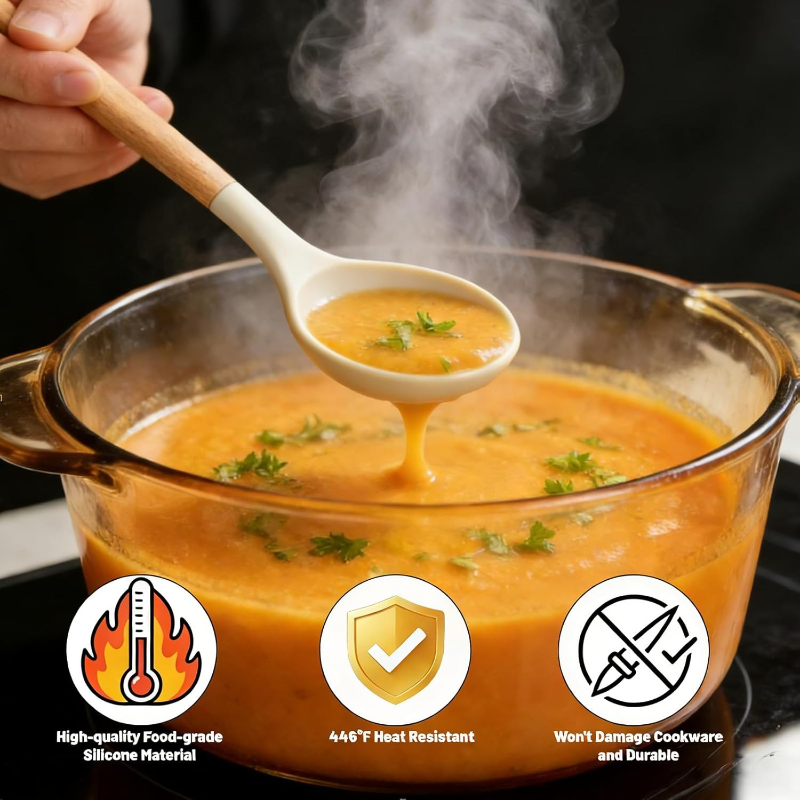 Wooden Handle Silicone Kitchen - Home Cooking Utensil Set review and price